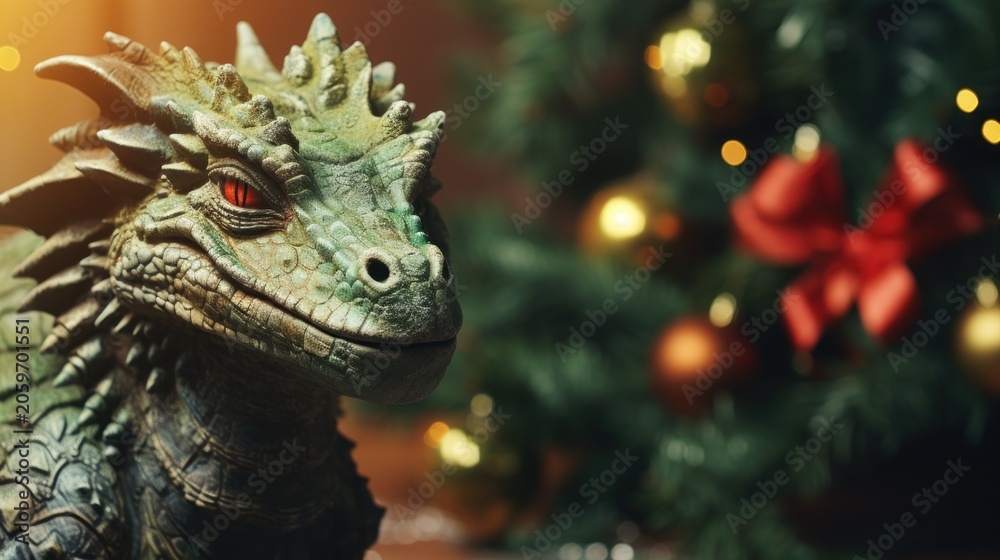 Obraz premium Enchanting dragon amidst festive holiday attire