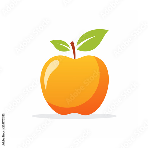 Flat design orange apple icon with green leaf