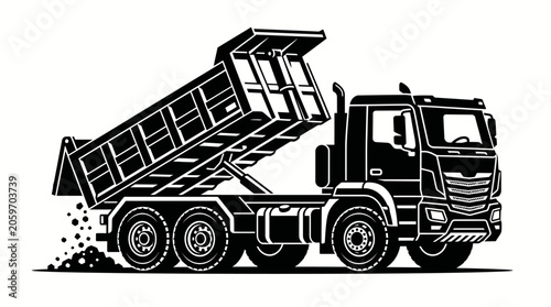 Dump Truck Unloading Material Vector Illustration
