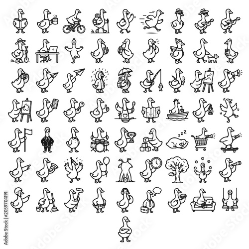 Foto Set of Diverse Cartoon Duck Illustrations in Various Activities and Poses