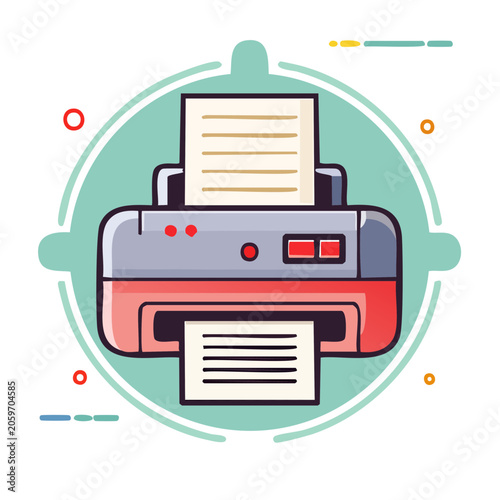 Flat design printer icon with document