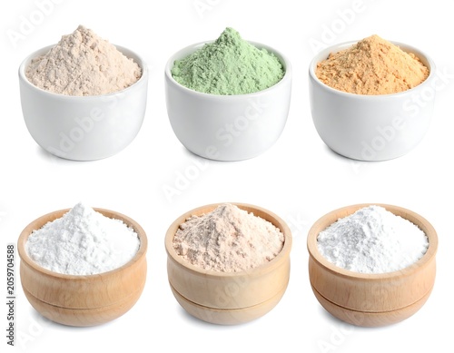 Six bowls of powder