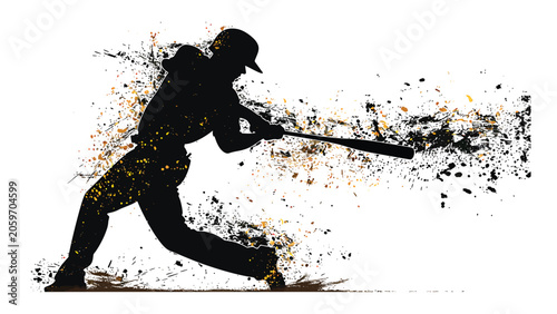 Baseball player swings a wooden bat to hit a ball with dust particles flying.