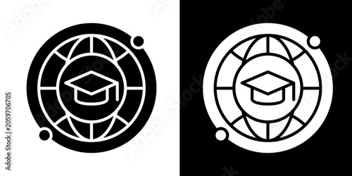 Global Education Icon Set White Glyph Style Collection