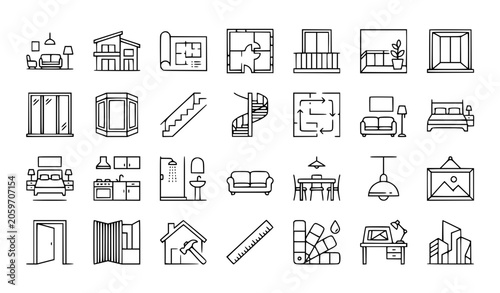 Foto 27 Interior Design and Architecture Outline Icon Set Vector EPS 10