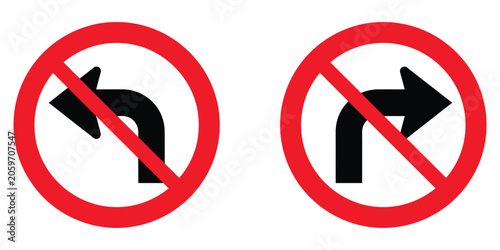 Obraz na płótnie No Turn Traffic Sign Vector Set Featuring No Left Turn and No Right Turn Symbols