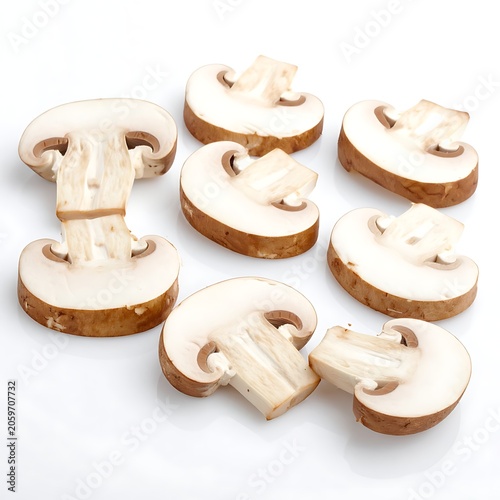 Sliced mushrooms on white background