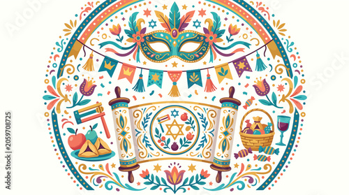 Obraz na płótnie Vibrant colorful Jewish holiday Purim design.