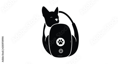 black cat sitting on backpack with paw print