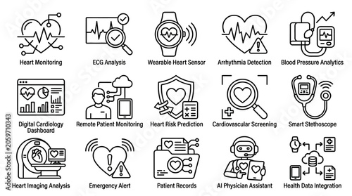 Medical icons for health technology.