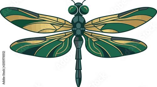 Large Green Dragonfly Insect Closeup View.