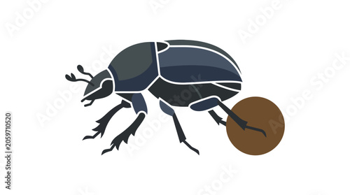 Large Black Insect Rolling Dung Ball.