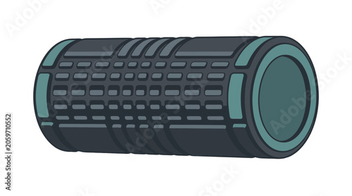 Black foam roller fitness equipment tool.