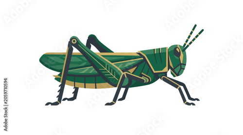 Green grasshopper insect side view.