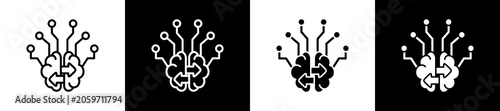 Foto Intellect Icon In Outline And Glyph Styles With Black And White Variations