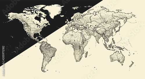 Illustration of world map continents.