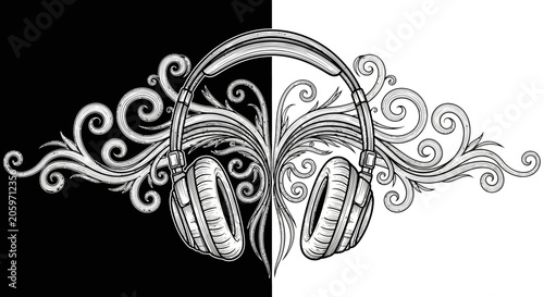 Headphones with decorative floral design element.