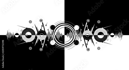 Abstract black and white graphic design.