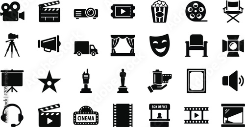 Bild auf Leinwand Cinema and film production icon set for movie industry graphics