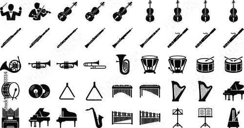 Wall Mural Classical orchestra musical instruments and musicians icon set