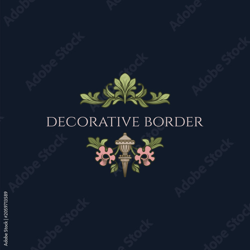 Classic title border with green leaves and pink flowers.