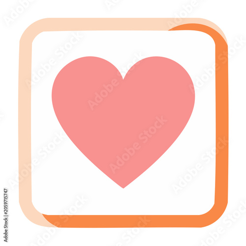 Pink heart icon in orange frame on white background
