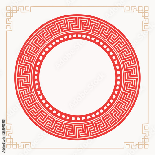 Red Chinese Geometric Pattern Circle Border