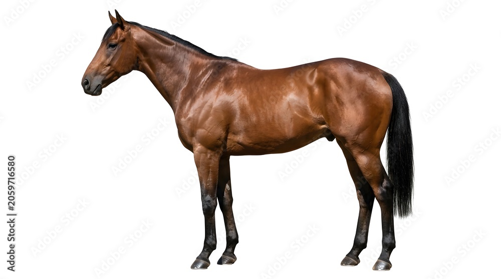 Naklejka premium Stunning Bay Horse Standing Isolated on White