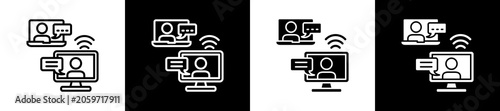 Online Meeting Icon In Outline And Glyph Styles With Black And White Variations