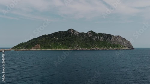 Drone view of Okinoshima Island coastline and ocean