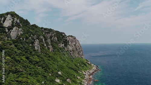 Dramatic coastline and sea cliffs on Okinoshima Island from above