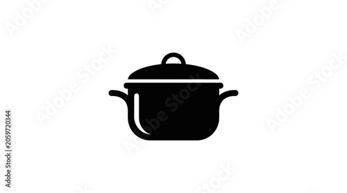 Billede på lærred Black pot with lid and handles.