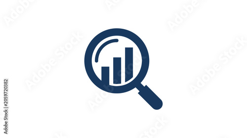 Magnifying glass with bar chart graph.