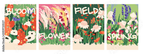 Floral art prints set. Field flowers, wildflowers, botanical card designs, wa...
