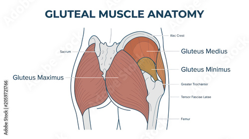 Obraz na płótnie Human gluteal muscle anatomy diagram with bone structure labels