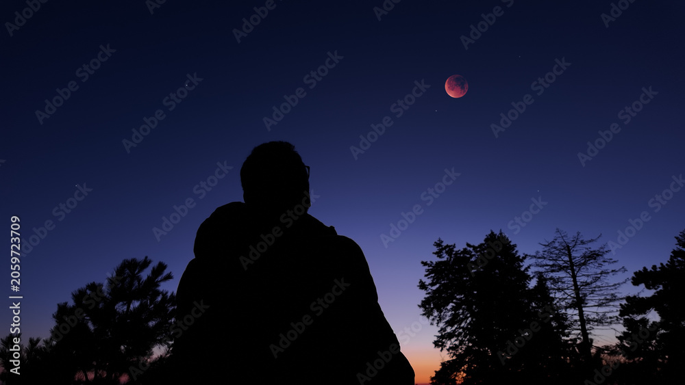 Fototapeta premium Amateur astronomer observing stars, planets, Moon and other celestial objects.