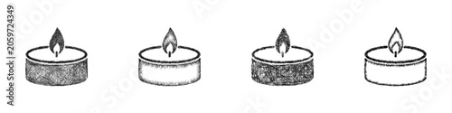 Canvastavla Sketch black and white tea light candle icon design set