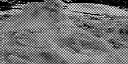 Halftone Black and White Texture of Snowy Mountain Slope and Rugged Landscape
