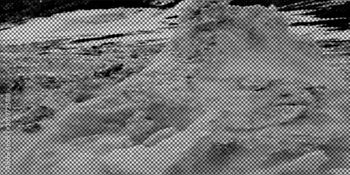 Halftone Black and White Texture of Snowy Mountain Slope and Rugged Landscape