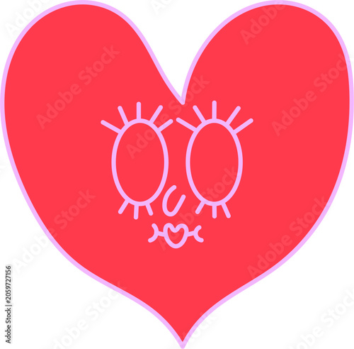 Red heart character illustration with cartoon face, Creative heart icon graphic design, Love symbol cartoon face element