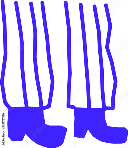 Striped trousers and blue shoes, Fashion sketch of legs and boots, Hand drawn striped pants illustration, Blue boots artwork