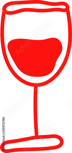 Red wine glass sketch, Hand drawn alcohol beverage icon, Simple outline goblet illustration, Minimalist wine glass artwork