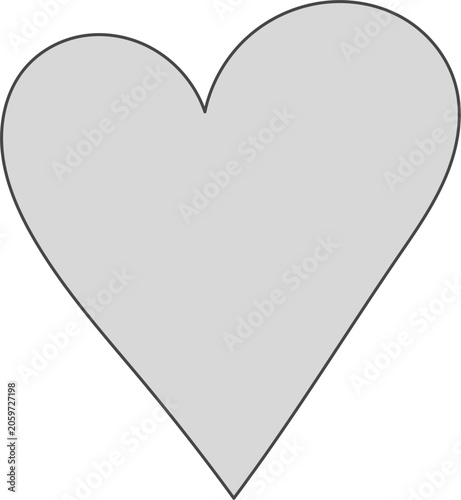 Gray heart icon on white background, Minimalist heart shape illustration, Simple grey love symbol, Graphic design heart element