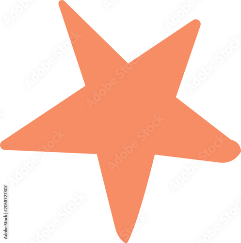 Hand drawn peach orange star illustration, Cute five pointed star doodle element, Minimalist soft coral star shape, Whimsical vector star icon