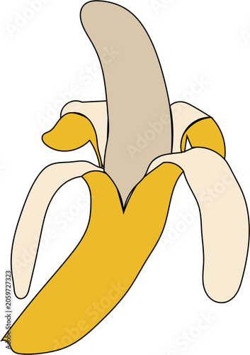 illustration of banana, peeled banana vector design, Isolated open banana fruit illustration, Minimalist yellow banana graphic, Organic tropical fruit icon