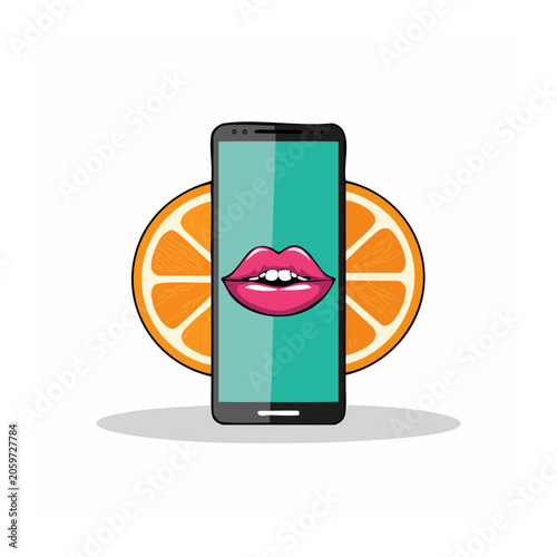 Smartphone with lips and orange slices illustration