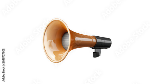 Brown megaphone with black handle on transparent background