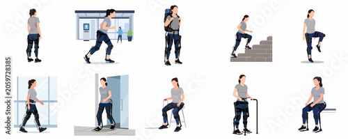 Tableau sur toile Woman using robotic exoskeleton suit for mobility assistance, rehabilitation, an