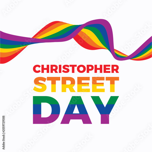 Christopher Street Day poster vector illustration. Waving abstract LGBTQIA pride flag ribbon icon. LGBT rainbow line waves symbol. Template for background, banner, card. Important day