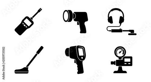 Industrial Inspection Tools Set, Thermal Camera, Detector, Gauge, Vector Icons